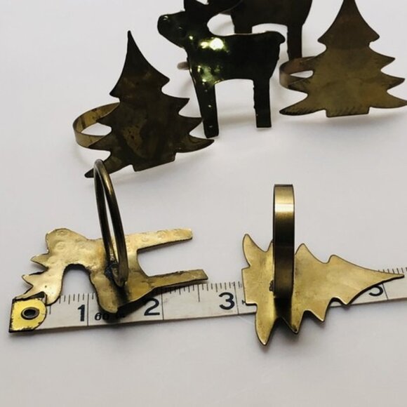 Vintage Napkin Ring Holders Brass Gold Tone Metal Rustic Tree Moose Set Of 6 - Picture 10 of 12
